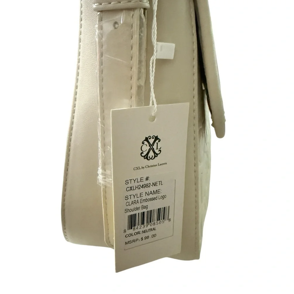 Christian Lacroix Clara Embossed Logo Shoulder Bag – Neutral Beige/Bone
